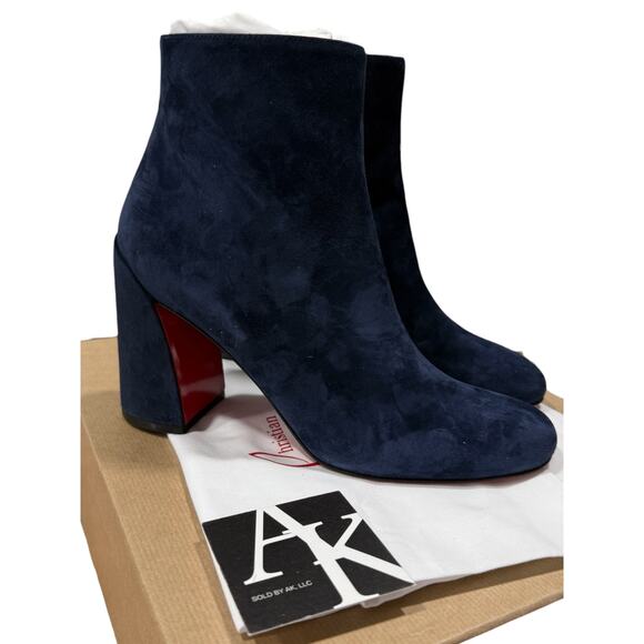 Christian Louboutin Turela 85 Suede Veau Velours Ankle Boot 38 Blue